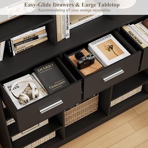Vetrina Espositiva Grande in Legno Nero con 3 Cassetti, Libreria e Vetrina Contenitore per Casa, Ufficio, Soggiorno - DR530 - Product Image 5