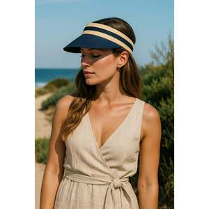 Cappello Visiera in Paglia a Righe Importato Blu Navy con Protezione Solare Hsr2000 - Blu Navy - Product Image 1