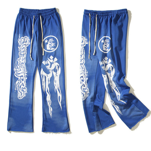 Pantalones de chándal desgastados con estampado personalizado pantalones de chándal Acampanados para hombre Pantalones de chándal de lavado ácido Vintage peso pesado 400 + GSM - Product Image 4