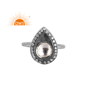 Best Selling Oxidized Sterling Silver Natural Cz And <b>Crystal</b> Quartz Gemstone Stackable <b>Ring</b> Custom Jewelry Manufacturer - Product Image 1