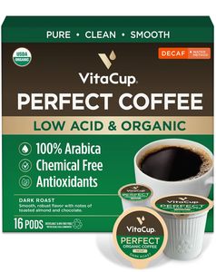 VitaCup Organic Perfect Dark Roast Decaf Coffee Pod Single Serve Pod compatible w/Keurig K-Cup Brewers,16CT - Product Image 6