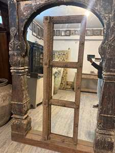 Panel de Ventana con Espejo de Madera Tallada a Mano Antiguo |   Decoración Arquitectónica India Vintage - Product Image 3