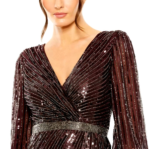 Elegante Vestido de Noche con Lentejuelas y Cuentas, de Lujo, con Mangas Largas para Fiestas de Noche y Graduación, Hermosos Vestidos - Product Image 1