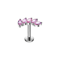 Pendientes de Titanio ASTM F136 con Diseño Curvo Marquise y 5 Circonitas Cúbicas, Roscados Internamente, Hipoalergénicos, Calibre 16G, para Perforaciones de Cartílago, Hélix y Tragus