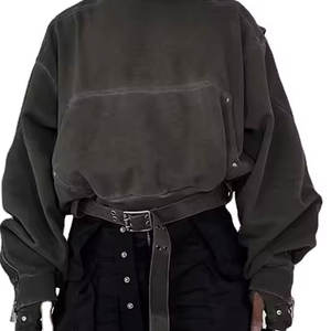 Sudadera con capucha unisex 450gsm 100% algodón con cremallera logotipo personalizado bordado parche desgastado lavado ácido pesado teñido liso para invierno - Product Image 2