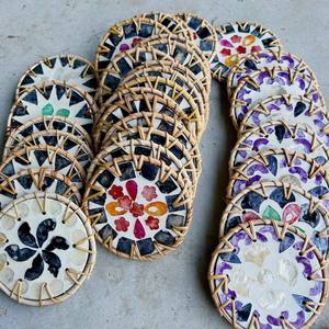 Hand-woven Coasters. Rattan Knit Coasters. Craft Products Hanging <b>Coffee</b> <b>Pads</b> Boho - Product Image 3