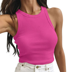 Meilleure qualité rose couleur Fitness côtelé débardeurs respirant tissu tricoté sans manches Yoga Fitness Gym recadrée Stringer - Product Image 4