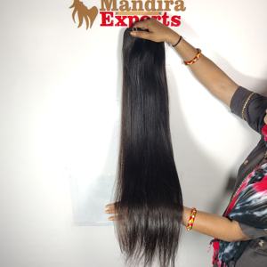 ขายส่งหนังกําพร้าอินเดียบริสุทธิ์ดิบชิดกลุ่มสารเคมีฟรีชุดต่อผมมนุษย์สีดําตรงซิลค์กี้เทมเพล - Product Image 5