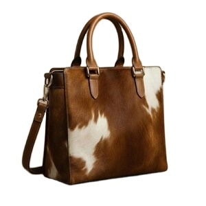 Sac fourre-tout en cuir de vachette véritable, style western, avec fermeture éclair, haute qualité - Product Image 1