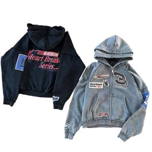 เสื้อมีฮู้ดสองชั้นผ้าคอตตอน100% แบบวินเทจผ้าคอตตอนคุณภาพดี350แกรม - Product Image 4