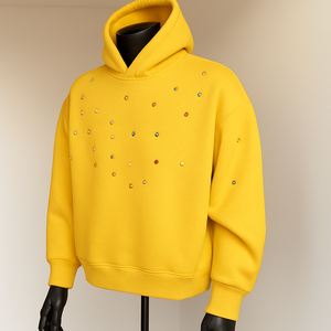 Sweat à capuche personnalisé en molleton de coton 100% pour homme, taille américaine, avec logo en strass sur le devant, poche design, hiver - Product Image 2