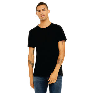 Camiseta de manga corta Triblend Unisex, Camiseta de algodón 50% rayón 25% poliéster 25% Airlume peinado y anillo, solo 3,8 oz, color negro sólido - Product Image 1