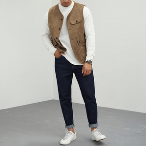 เสื้อกั๊กหนังสำหรับผู้ชายเสื้อกั๊กหนังระบายอากาศได้ดี - Product Image 2