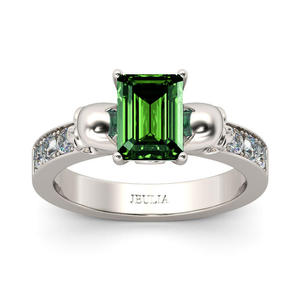 Jeulia Men's Rhodium Plated Sterling <b>Silver</b> Two Skull <b>Ring</b> with <b>Emerald</b> Cut Diamond - Product Image 2