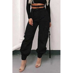 กางเกงคาร์โก้กางเกงขากว้างเอวสูงตรงเอวสูงมีกระเป๋าสำหรับผู้หญิงวิ่งแนวสตรีทแวร์ทรงหลวม - Product Image 4