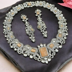 Stylish Best Quality <b>Silver</b> Plated Moissanite <b>Necklace</b> <b>Set</b> Indian Wedding Party Wear Collection Jewelry for Women - Product Image 1