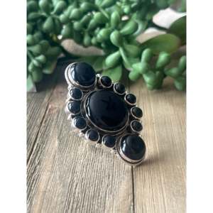 Southwest <b>Onyx</b> <b>Signet</b> <b>Ring</b> Sterling Silver Adjustable Rose Gold or Rhodium Plated - Product Image 3