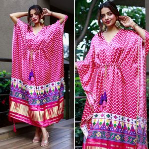 Latest Pakistani <strong>Kaftan</strong> for Women in Premium Quality Digital Printed <strong>Fancy</strong> Bandhani Best Quality Patola Dress Latest Arrivals - Product Image 3
