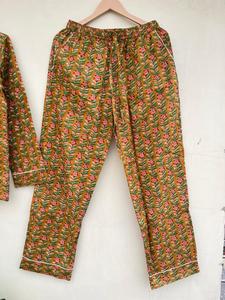 Ropa de dormir con estampado Floral de algodón hecha a mano India elegante traje de noche informal para verano otoño vacaciones mañana caminar desgaste exclusivo - Product Image 3