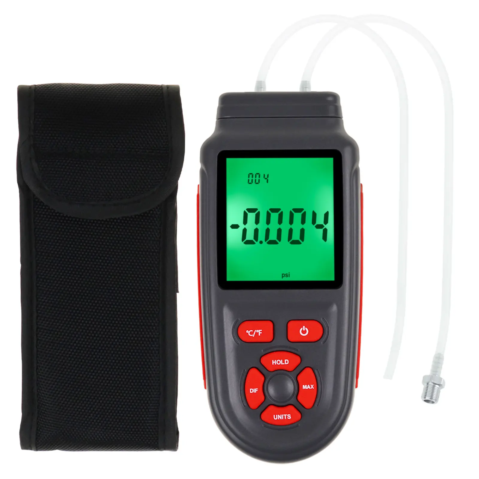 Dual Differential Manometer Gas Pressure Tester Meter, Backlight 12 Selectable Units Air Pressure Gauge W/ Data Storage Function