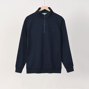 Vente en gros Sweat à capuche en polaire confortable pour homme, 100% coton, broderie de marque, mode d'hiver, fermeture éclair 1/4, coupe ample, uni, pour l'extérieur - Product Image 3