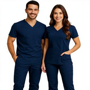 Tenue médicale personnalisée OEM unisexe à col en V en satin léger avec plusieurs poches - Product Image 1