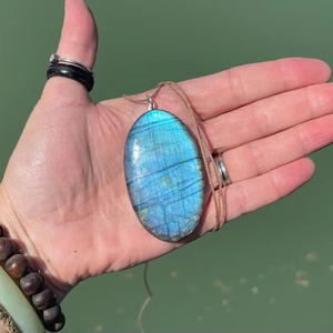 Large Blue Labradorite <b>Necklace</b> Statement Pendant <b>Boho</b> Style Ethical Handmade Jewelry Gift for Her - Product Image 1