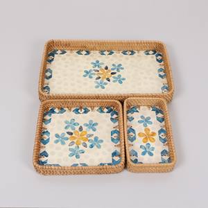 ชุดถาดเสิร์ฟทำมือจากมุกและหวาย ลายดอกไม้สี่เหลี่ยม  เป็นมิตรกับสิ่งแวดล้อม  สำหรับร้านอาหาร คาเฟ่ และครัว  จำหน่ายจำนวนมาก - Product Image 2