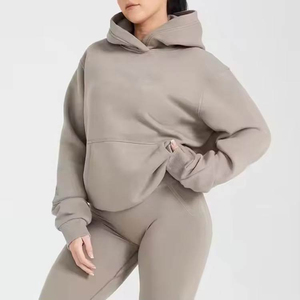 Pull en molleton tricoté uni pour femme, 100 % coton, léger, respirant, à capuche, manches longues, coupe ample et oversize, pour l'hiver - Product Image 4