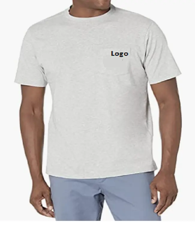 Camiseta masculina de manga curta com bolso, venda quente, camiseta masculina de manga curta com bolso, 100% poliéster, importado, com fecho, estoques de roupa, lavagem para máquina
