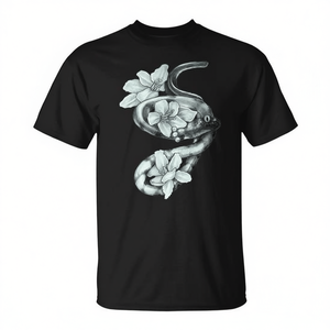 Snake and Flowers <b>Novelty</b> Design T-<b>Shirt</b> with Reptile Scales Promotional Custom Floral Reptile T-<b>Shirt</b> - Product Image 2