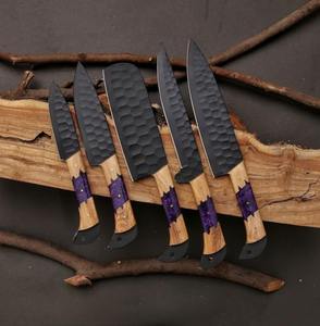 Venta al por mayor personalizado de alta calidad OEM ODM servicio hecho a mano de acero de Damasco Chef cuchillo conjunto con vaina hecha a mano herramientas de cocina - Product Image 1