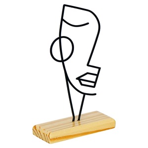 Escultura de cara de metal negro audaz con base de madera, decoración de mesa perfecta, agrega un toque artístico moderno a cualquier habitación - Product Image 6