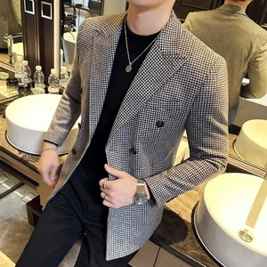 2025 nouveau Style britannique hommes pied de poule coupe ajustée costume veste Double boutonnage Blazer pour les affaires formelles et robe de mariée - Product Image 5