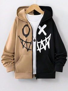 Venta al por mayor de alta calidad de expresión de impresión de dos tonos zip Up Sudadera con capucha de lana sin camiseta personalizada OEM - Product Image 6