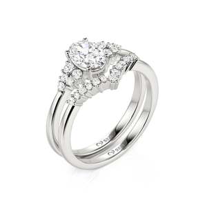 Jeulia Oval Cut Cluster <b>Bridal</b> Ring <b>Set</b> 2Pcs Sterling Silver Wedding <b>Jewelry</b> - Product Image 2