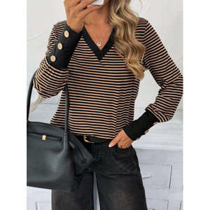 Blusa Supreme estampada de manga larga con cuello en V para mujer, 29370 - estampada - Product Image 1