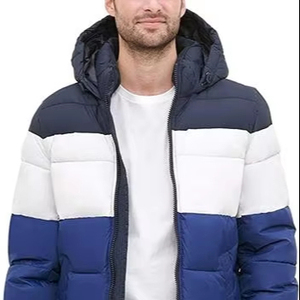 Veste bouffante d'hiver à manches longues à fermeture éclair complète avec logo personnalisé et poches latérales de trois couleurs pour hommes - Product Image 1