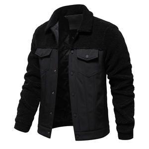 Mens Autumn Winter Eco-Friendly <b>Patchwork</b> Fleece <b>Jacket</b> with Stand Collar Windproof Casual Zipper Front Custom Logo OEM Service - Product Image 2