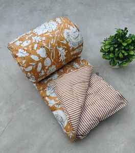 Floral Block Print Cotton Queen <b>Quilt</b> Handmade <b>Bedspread</b> - Product Image 1