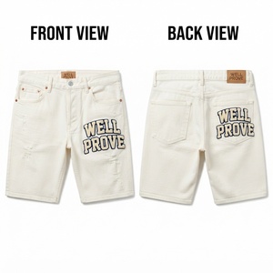 Shorts de Mezclilla Rectos para Hombre, Mezclilla de Algodón Premium Ecológica, Lavado Azul Medio, Largo hasta la Rodilla - Product Image 4
