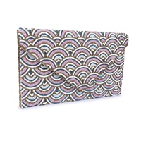 Nouveauté Brazeal Studio – Pochette zippée artisanale en velours perlé pour femme, motif géométrique plissé, logo personnalisé – Colorée