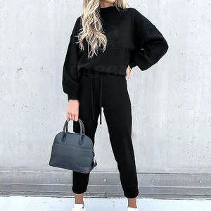 ชุดเซ็ตเสื้อผ้าฝ้าย 100% สำหรับผู้หญิง สไตล์ลำลอง ใส่สบาย ทรงปกติ 2 ชิ้น สำหรับฤดูหนาว พร้อมป้ายปักแบบกำหนดเอง - Product Image 3