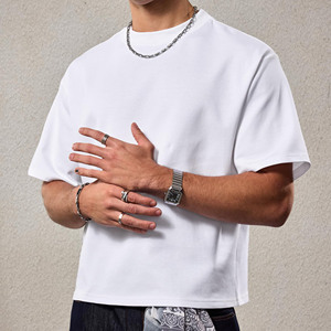 2026 Fashion Design Custom Logo 275GSM 100%Cotton Heavy <b>Weight</b> Oversized Streetwear <b>Blank</b> Plain Boxy Fit Cropped Men's T-Shirts - Product Image 3