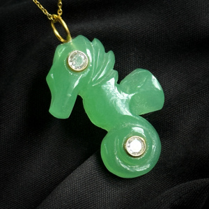 Pendentif en chalcédoine verte de haute qualité, pendentif en forme de hippocampe, incrustation de pierres, argent 925 plaqué or, double pierre, charme de mode, bijoux - Product Image 4