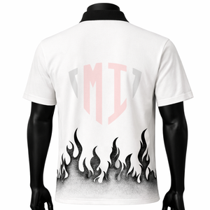 Polo con Cierre para Hombre, Estilo Urbano, con Estampado de Llamas en el Borde, Cuello Bicolor, Transpirable, de Secado Rápido, con Gráficos Sublimados - Product Image 2