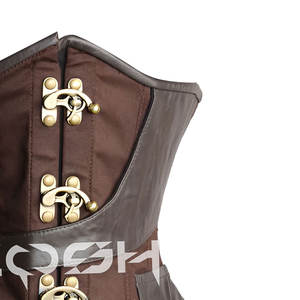 Corset sous-poitrine marron style steampunk avec fermoirs anciens et garnitures en cuir - Product Image 6