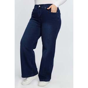 <b>Elasticated</b> Waist Wide Leg Plus Size <b>Jeans</b> Navy Blue - Product Image 3