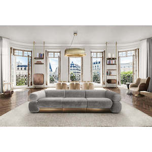 Canapé FITZGERALD Chesterfield contemporain convertible pour salon, rembourré en velours, extensible pour appartement - Product Image 3