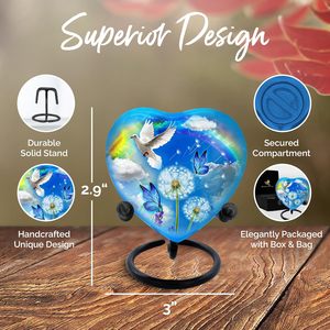 Blue Heart Shaped <b>Urn</b> - Keepsake <b>for</b> <b>Human</b> <b>Ashes</b> - <b>Small</b> Bird <b>Urn</b> <b>for</b> Women & Men with Box & Bag - Honor Your Love - Product Image 5